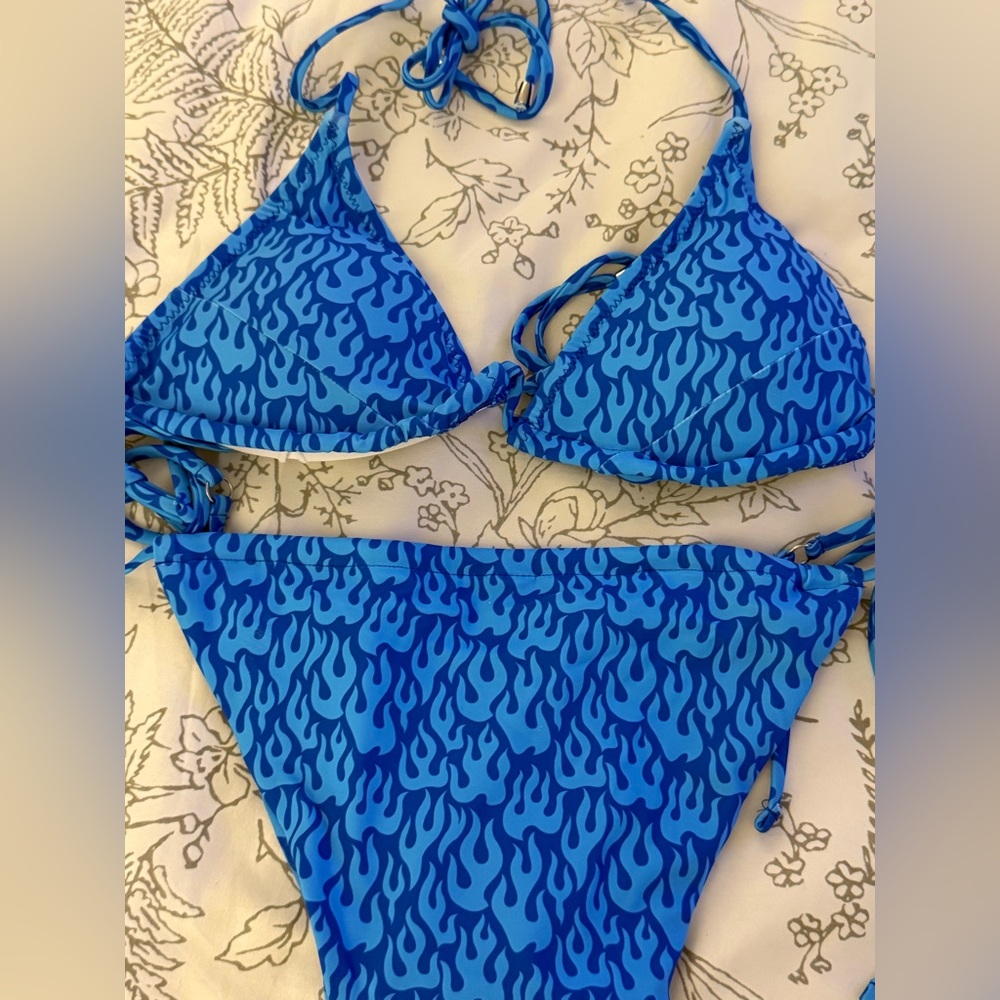 Blue Flame Print Bikini Set
